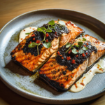 Miso Glazed Salmon with Crispy Nori and Microgreens