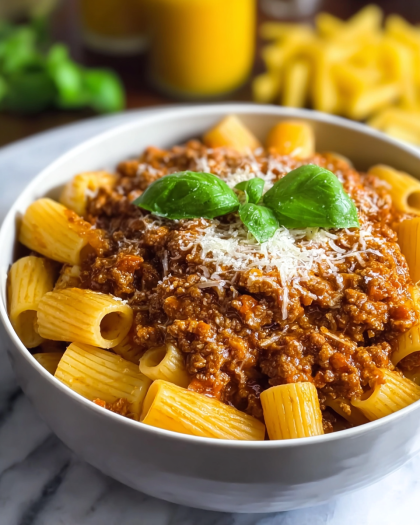 Rigatoni Pasta with Rich Tomato Sauce