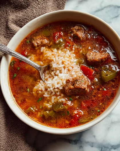 Sausage and Pepper Rice Soup
