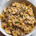 Creamy Bow Tie Pasta with Ground Beef and Parmesan