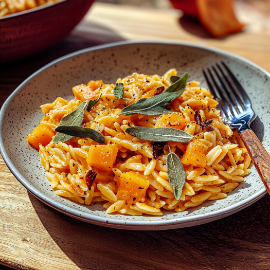 Creamy Pumpkin Orzo with Crispy Sage