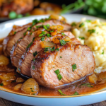 Tender Pork Tenderloin with Onion Pan Gravy