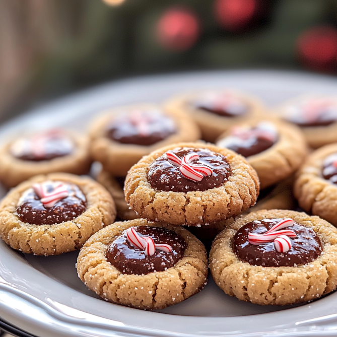 Peppermint Chocolate Thumbprint Cookies