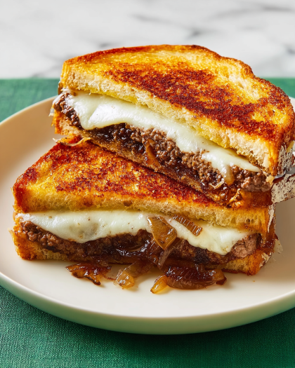 Patty Melt Grilled Cheese with Caramelized Onions