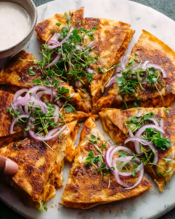 Chicken Quesadilla with Caramelised Onion and Herbs