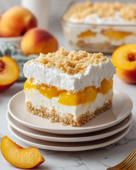 Creamy Peach Delight Dessert with Whipped Layers