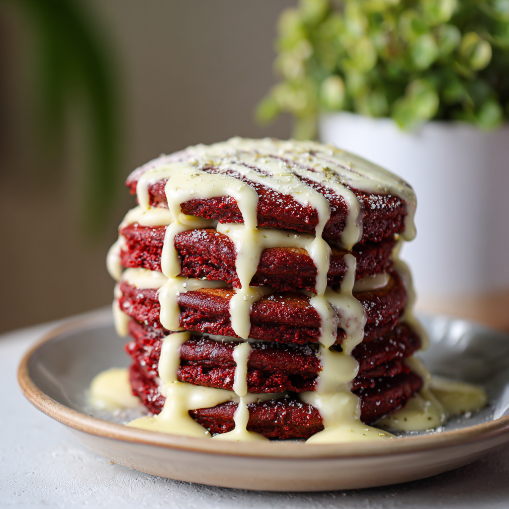 Velvet Pancakes with Cream Cheese Syrup Recipe 3 Velvet Pancakes with Cream Cheese Syrup Recipe - Recipe Image