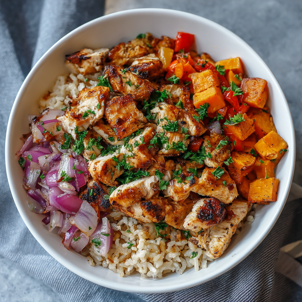 "Healthy Chicken & Sweet Potato Rice Bowl Recipe