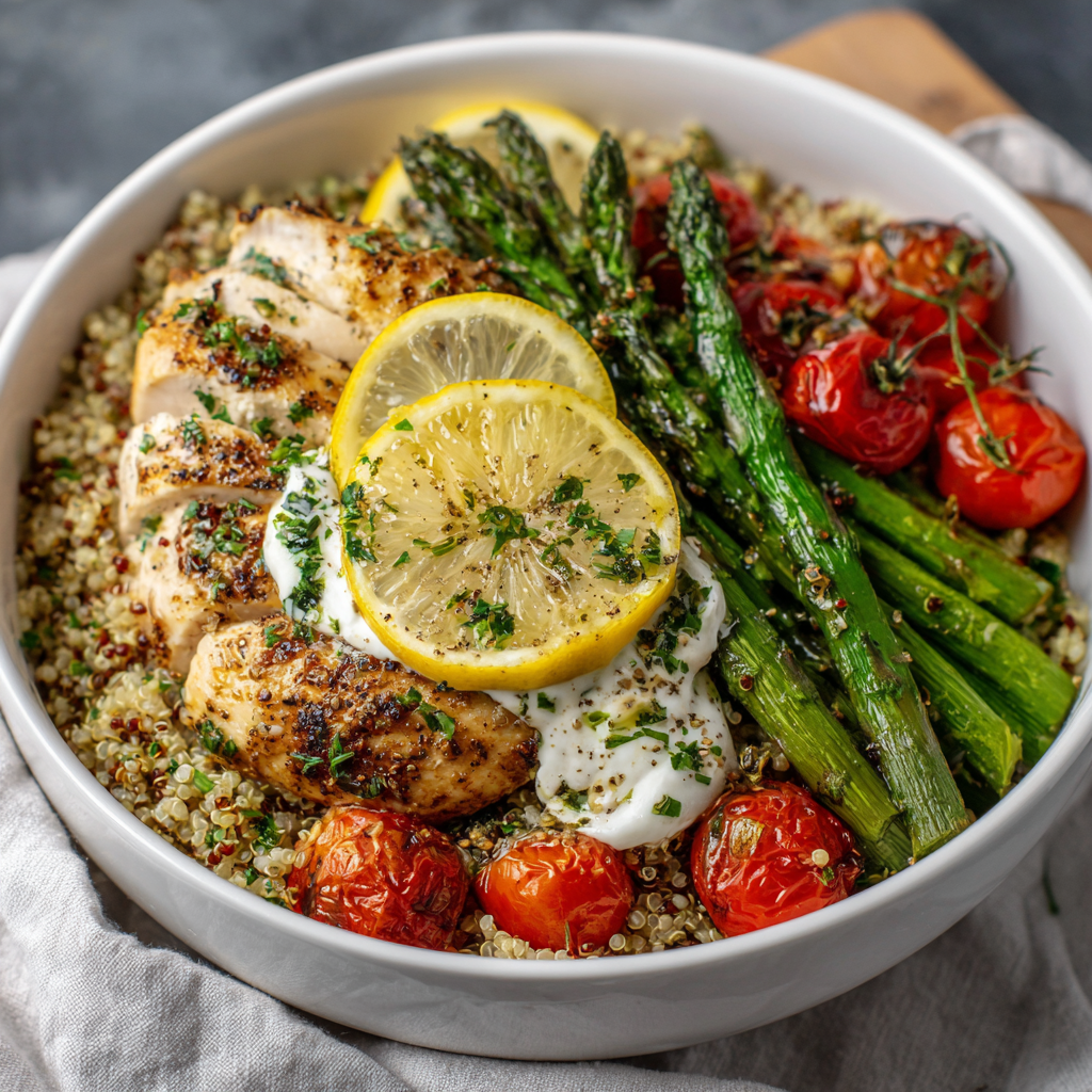 Healthy Lemon Herb Chicken Quinoa Bowl Recipe
