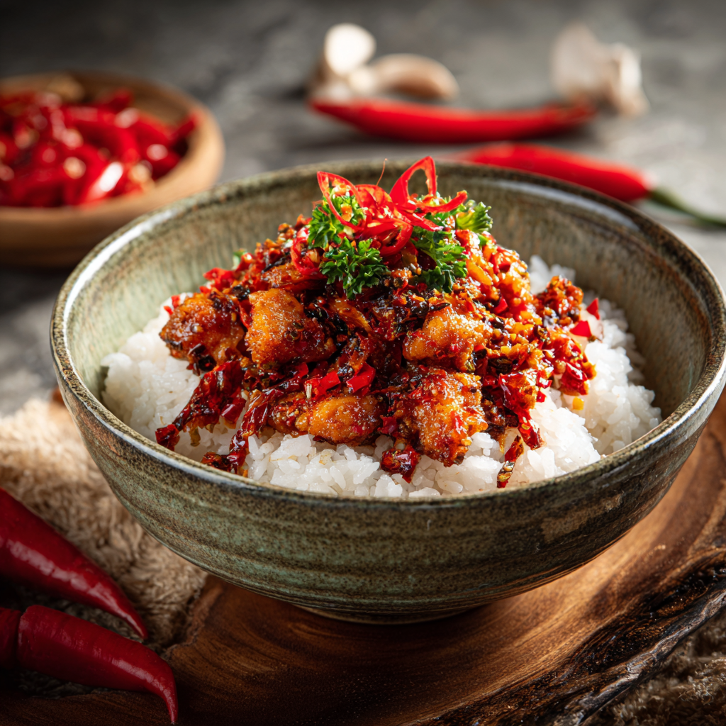Extreme Spicy Scorpion Pepper Chicken Rice: Sharp & Dangerous