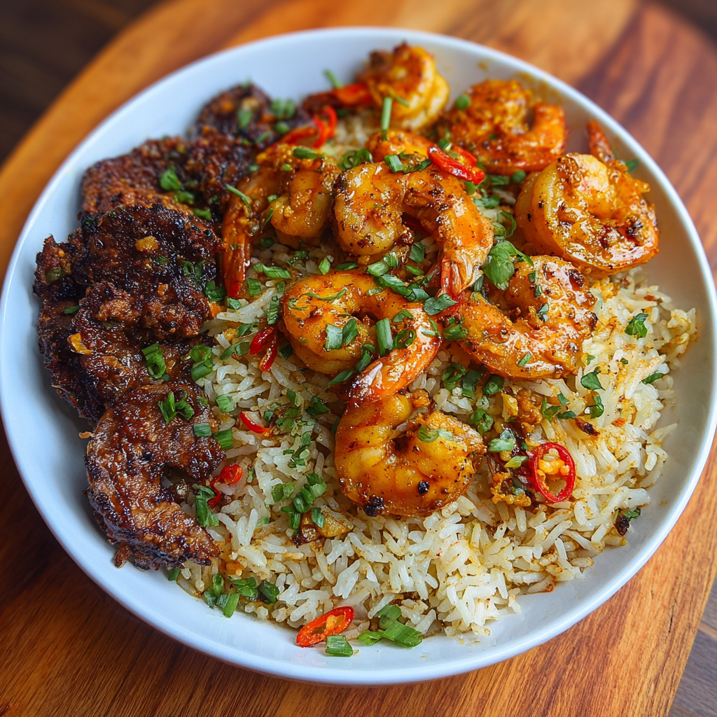 Spicy Garlic Chicken & Shrimp Rice: Fiery Feast Recipe