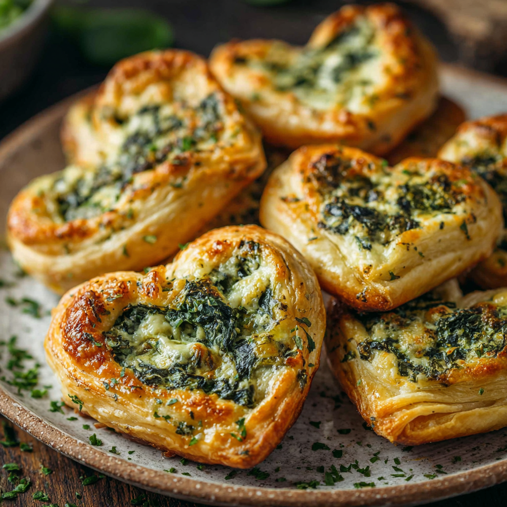 Savory Heart-Shaped Spinach & Cheese Pastries Recipe - Recipe Image
