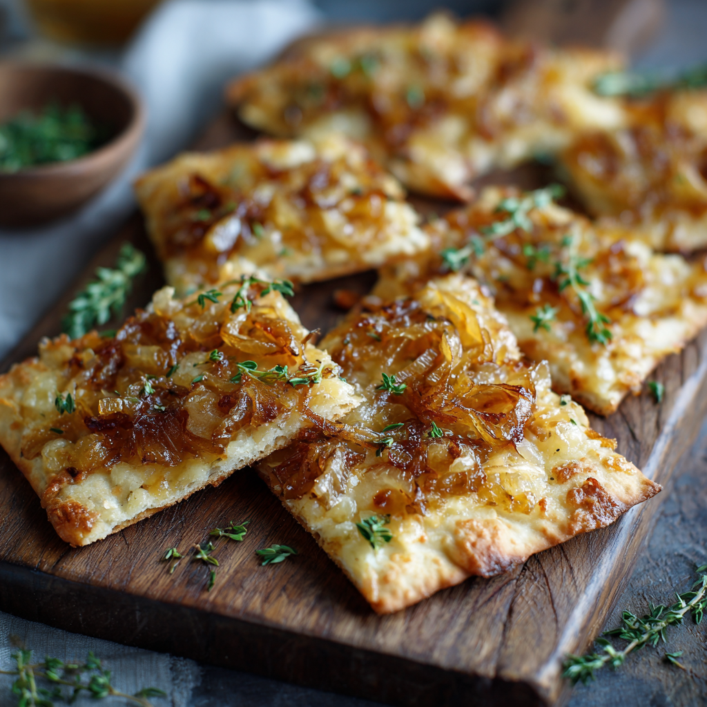 Savory Caramelized Onion & Cheese Flatbread Recipe - Recipe Image