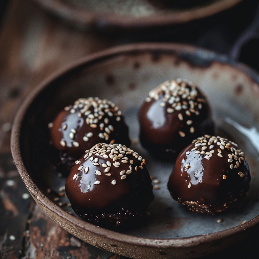 Chocolate Tahini Date Bites: Dark Healthy Indulgence Recipe - Recipe Image