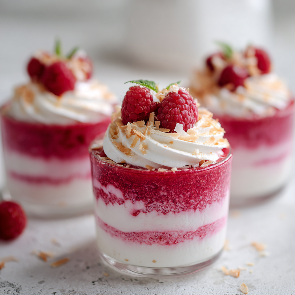 Raspberry Coconut Mousse Cups Recipe 2 Raspberry Coconut Mousse Cups Recipe - Recipe Image