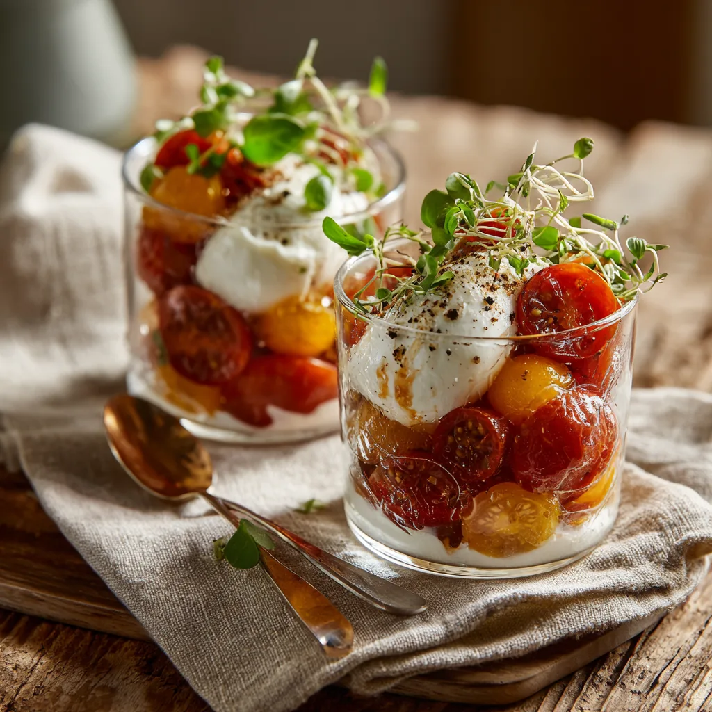 Creamy Burrata Tomato Cups Recipe - Recipe Image