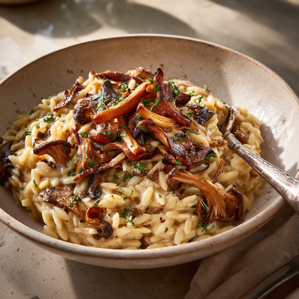 Creamy Truffle Mushroom Orzo Recipe - Recipe Image