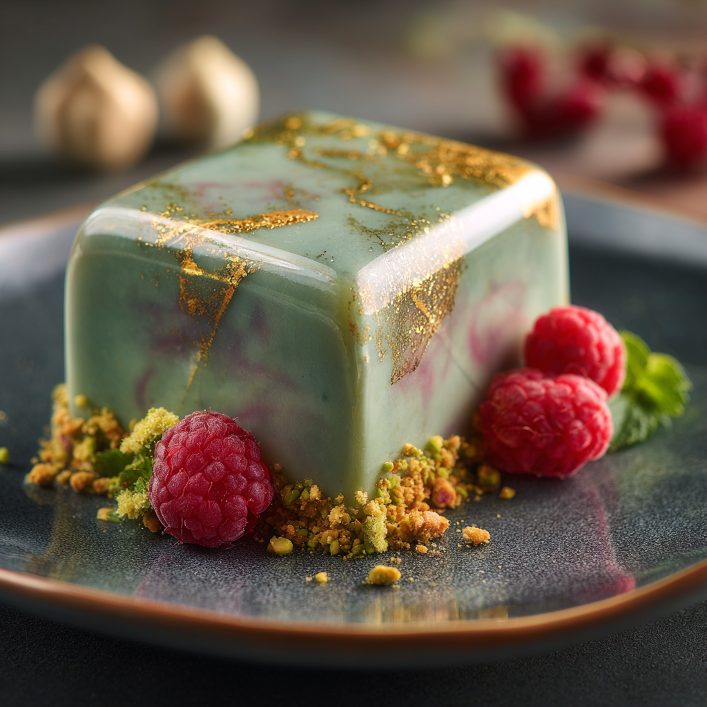 Pistachio Raspberry Mirror Cake Recipe - Recipe Image