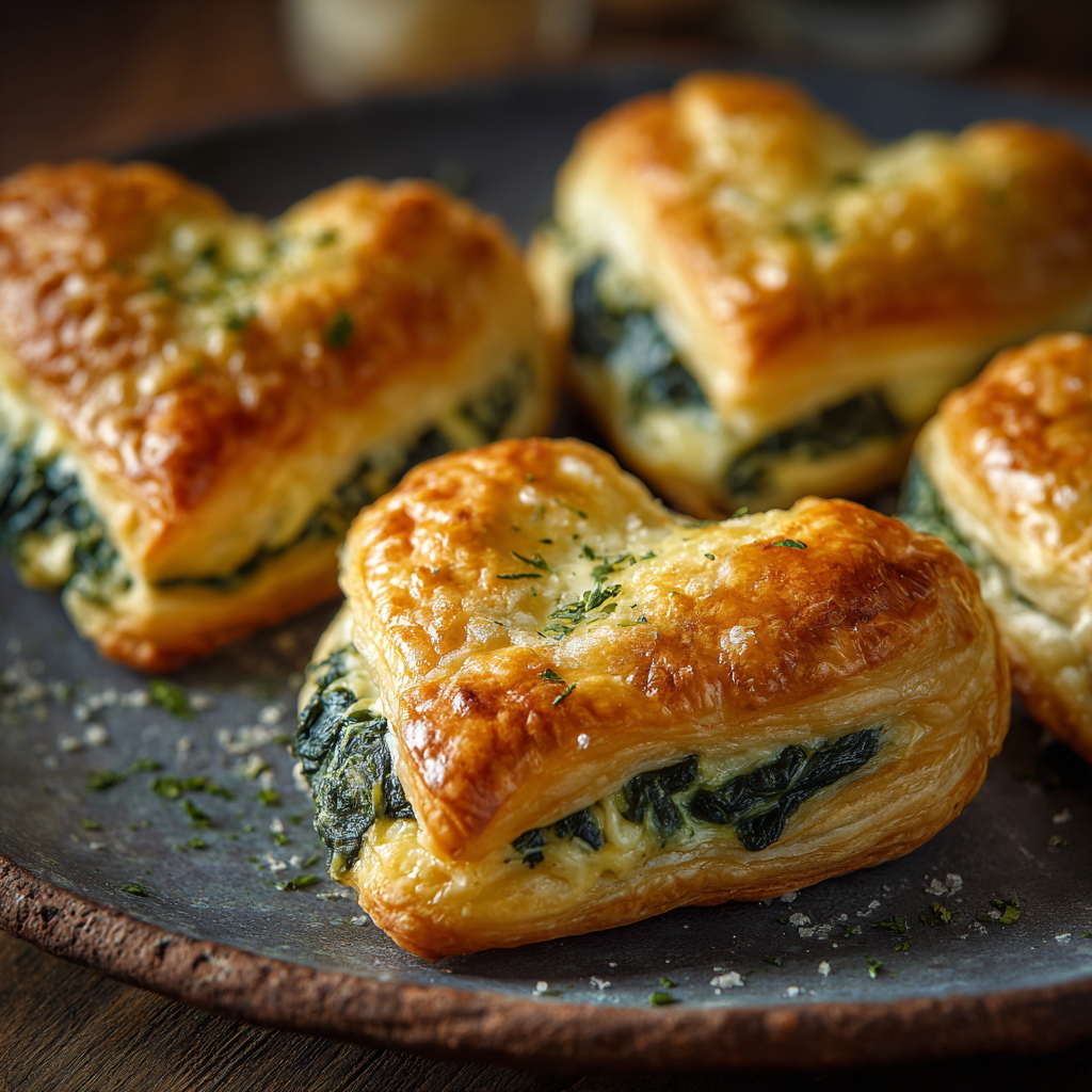 Savory Heart-Shaped Spinach & Cheese Pastries Recipe - Recipe Image
