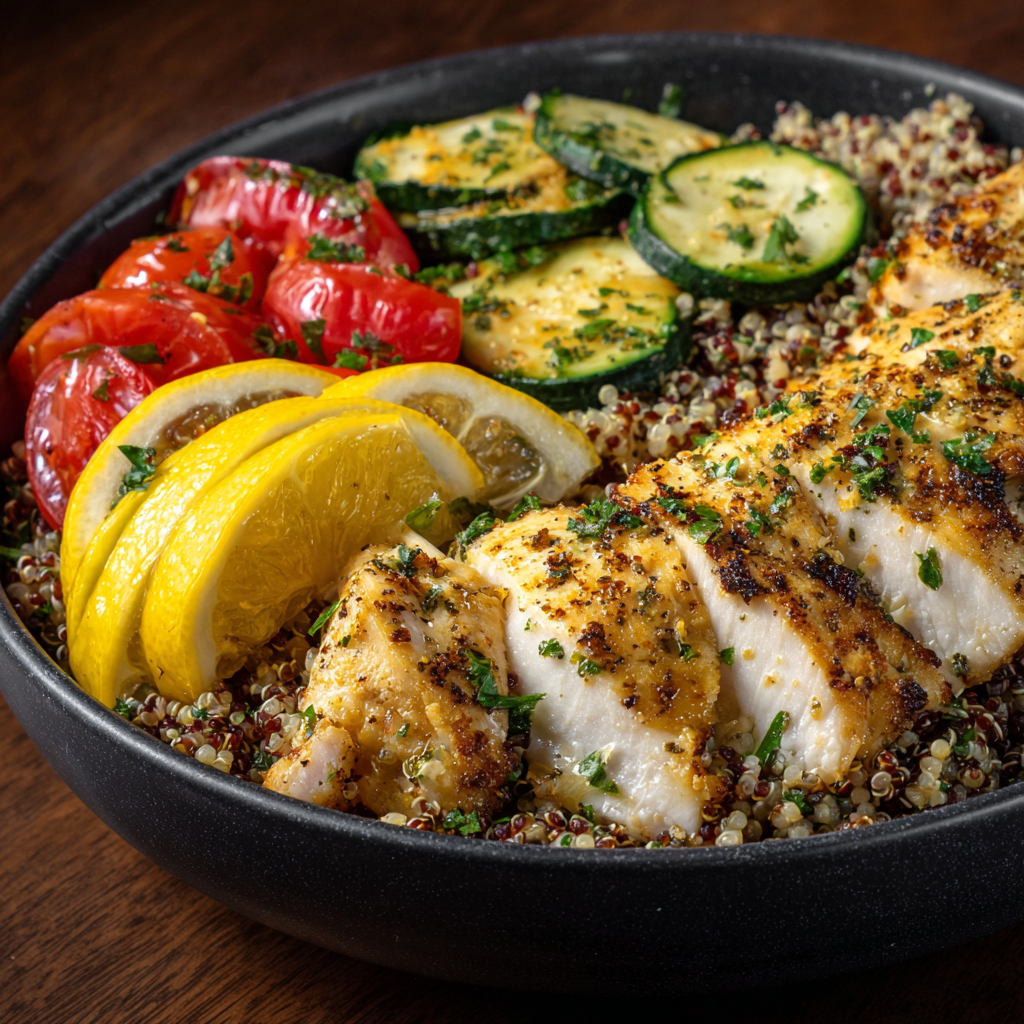 Healthy Lemon Herb Chicken Quinoa Bowl Recipe - Recipe Image
