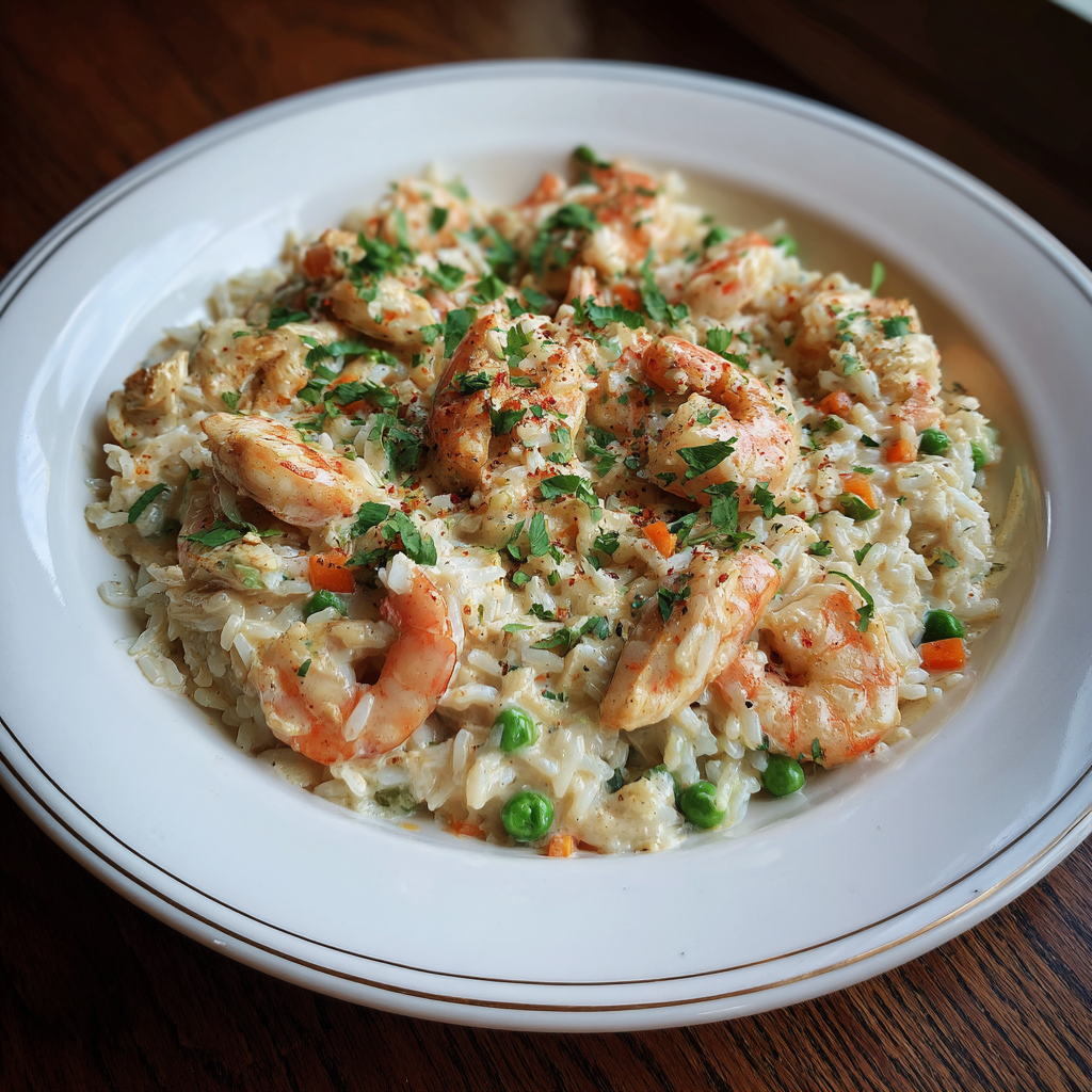 Creamy Chicken Shrimp Rice: Soft Heat Comfort Recipe - Recipe Image