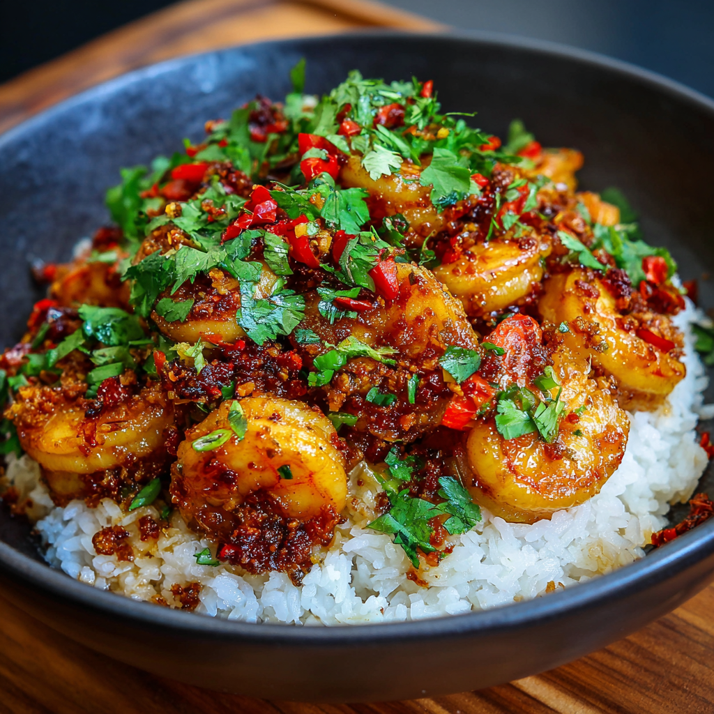 Red Chili Oil Chicken Shrimp Rice: Burning Spoonfuls Recipe - Recipe Image