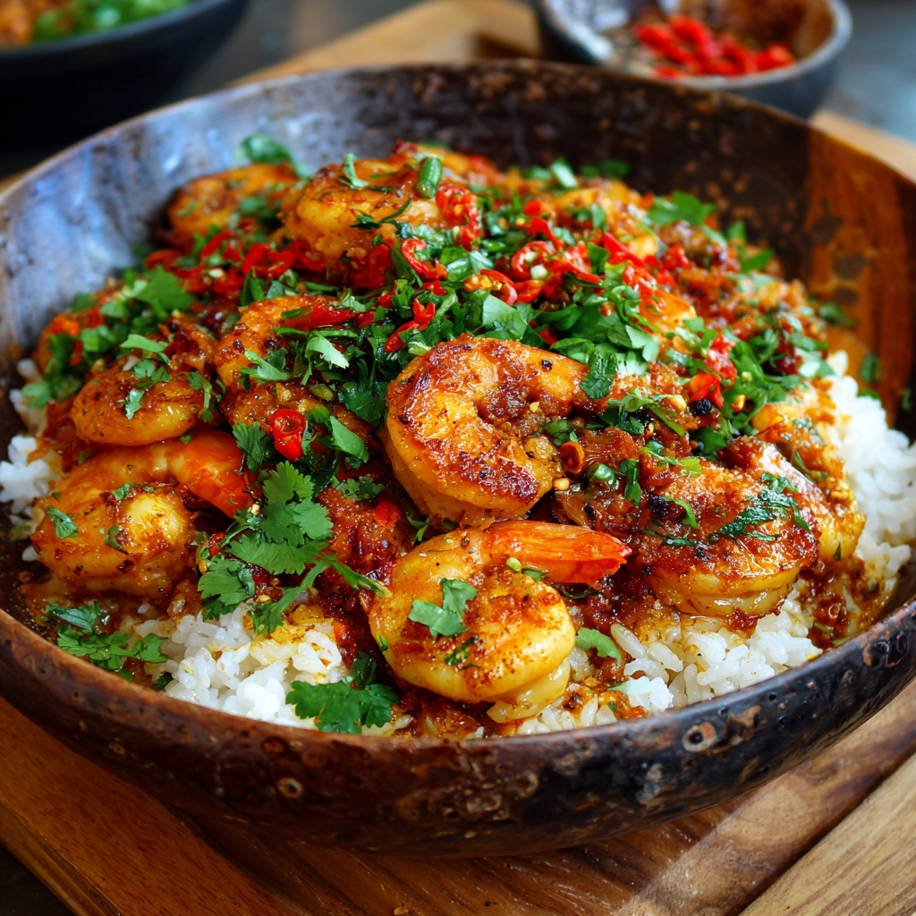 Red Chili Oil Chicken & Shrimp Rice: Extreme Heat Challenge Recipe - Recipe Image