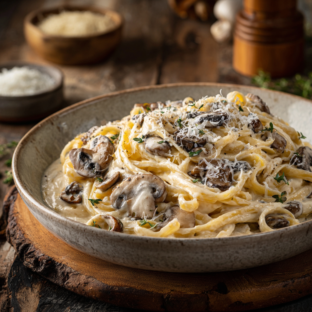 Creamy Mushroom Parmesan Pasta Recipe - Recipe Image