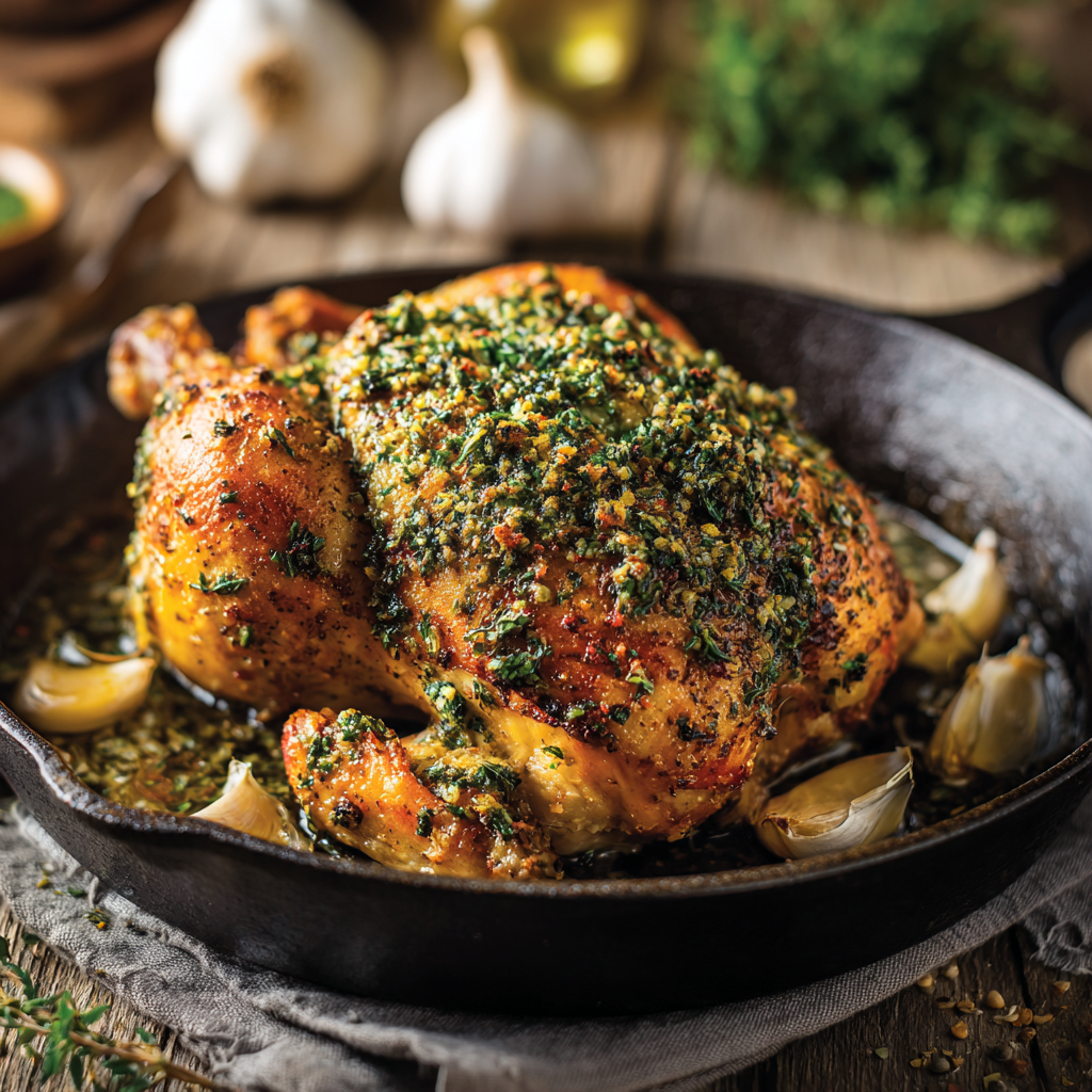 Herb-Crusted Roast Chicken with Garlic Butter Recipe - Recipe Image