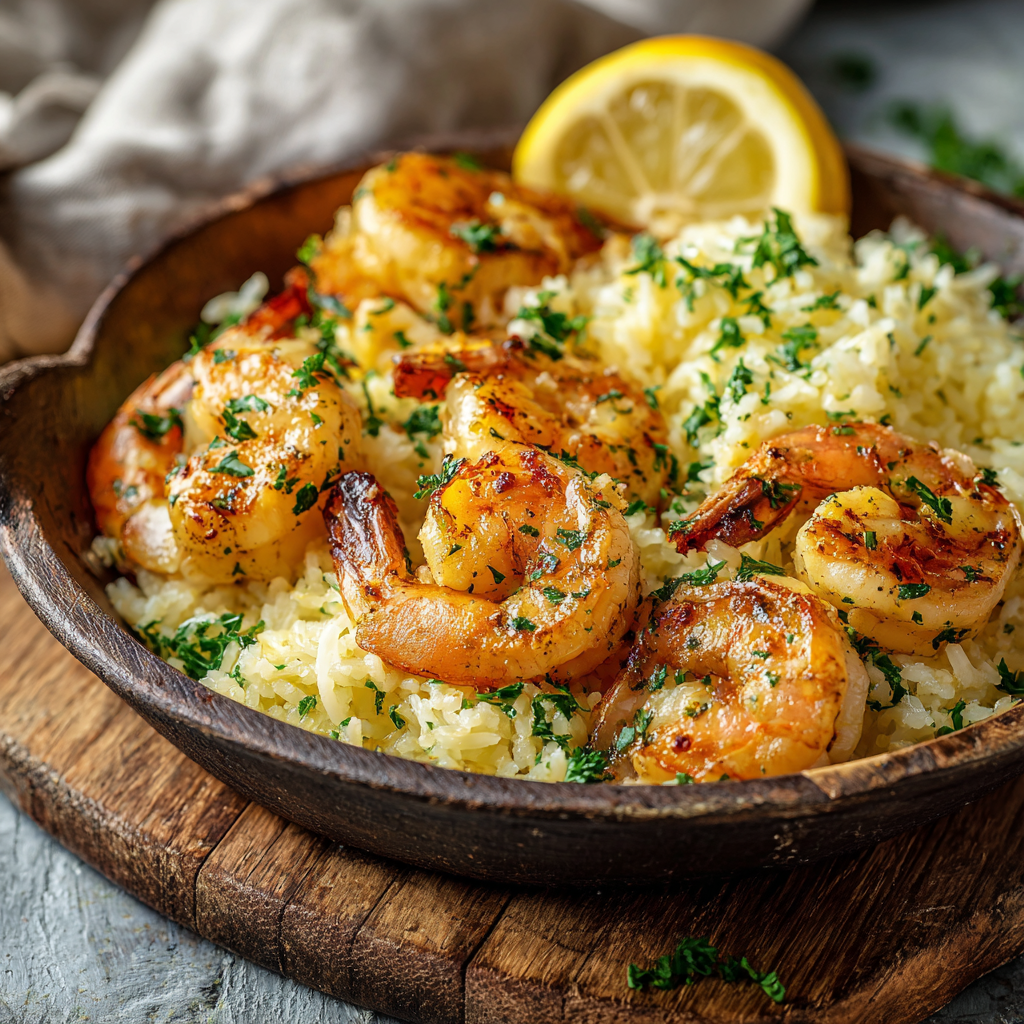 Garlic Butter Shrimp & Lemon Rice Recipe - Recipe Image