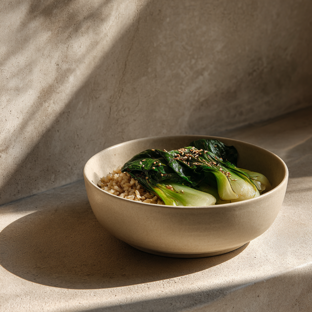 th Bok Choy & Miso Glaze Over Brown Rice Recipe - Recipe Image