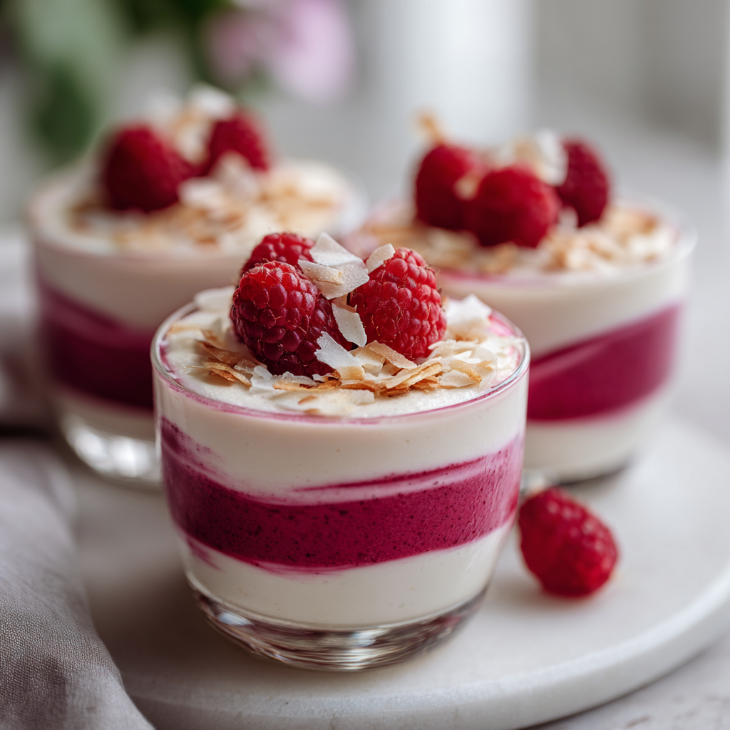 Raspberry Coconut Mousse Cups Recipe 3 Raspberry Coconut Mousse Cups Recipe - Recipe Image