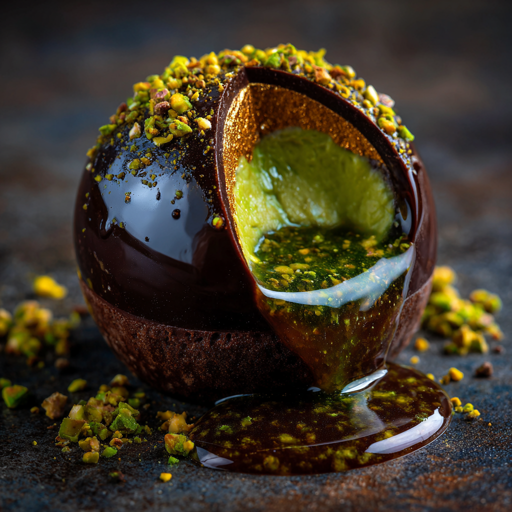 Pistachio Lava Chocolate Sphere Recipe - Recipe Image