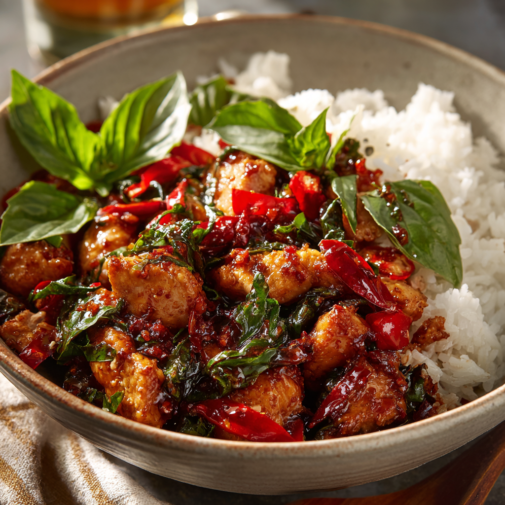 Spicy Thai Basil Chicken (Pad Krapow Style) Recipe - Recipe Image