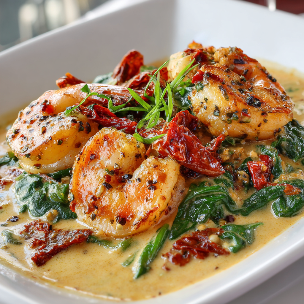 Spicy Creamy Tuscan Shrimp Recipe - Recipe Image