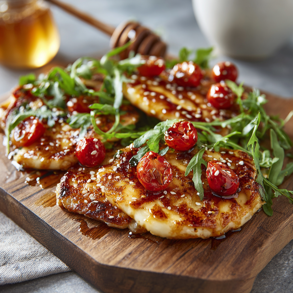 Spicy Harissa Honey Halloumi Flatbread Recipe - Recipe Image
