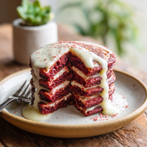 Velvet Pancakes with Cream Cheese Syrup Recipe