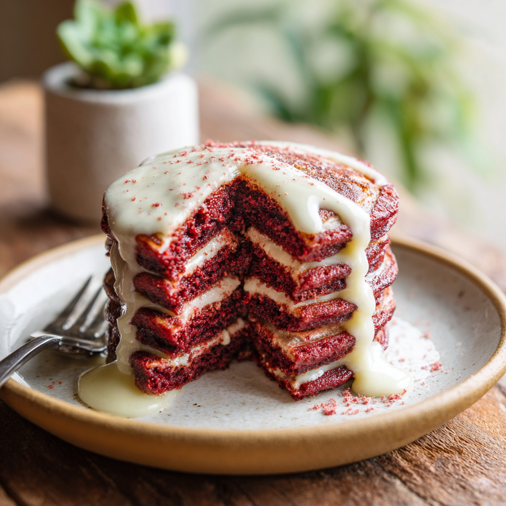 Velvet Pancakes with Cream Cheese Syrup Recipe