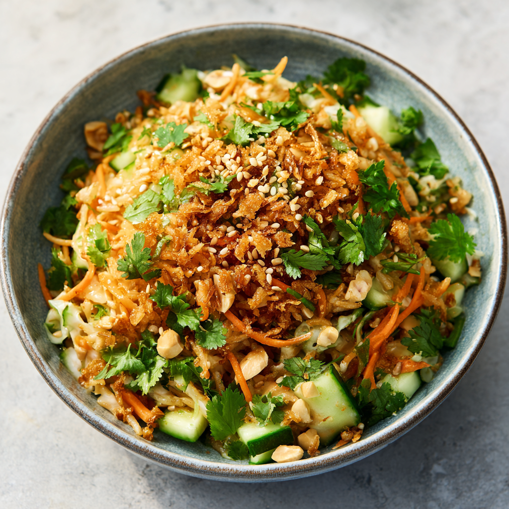 Quick Crispy Rice Salad with Peanut Sesame Dressing Recipe
