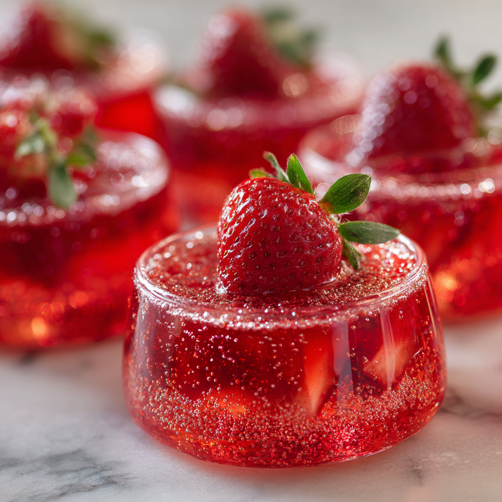 Strawberry Champagne Jelly Cups 🍓🥂 Recipe - Recipe Image