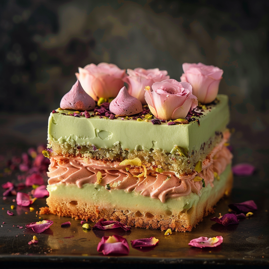 Pistachio Rose Opera Cake 🌹 Recipe