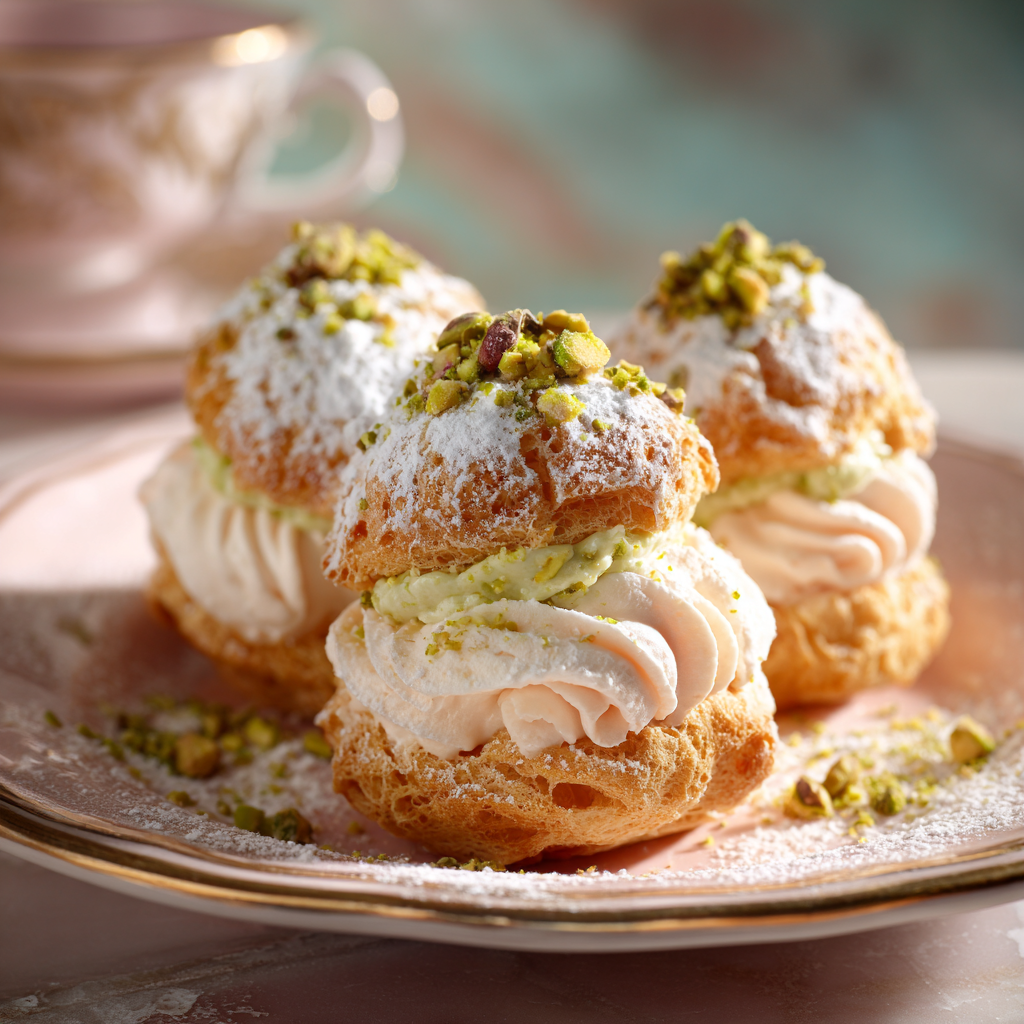 Rose Pistachio Cream Puffs Recipe