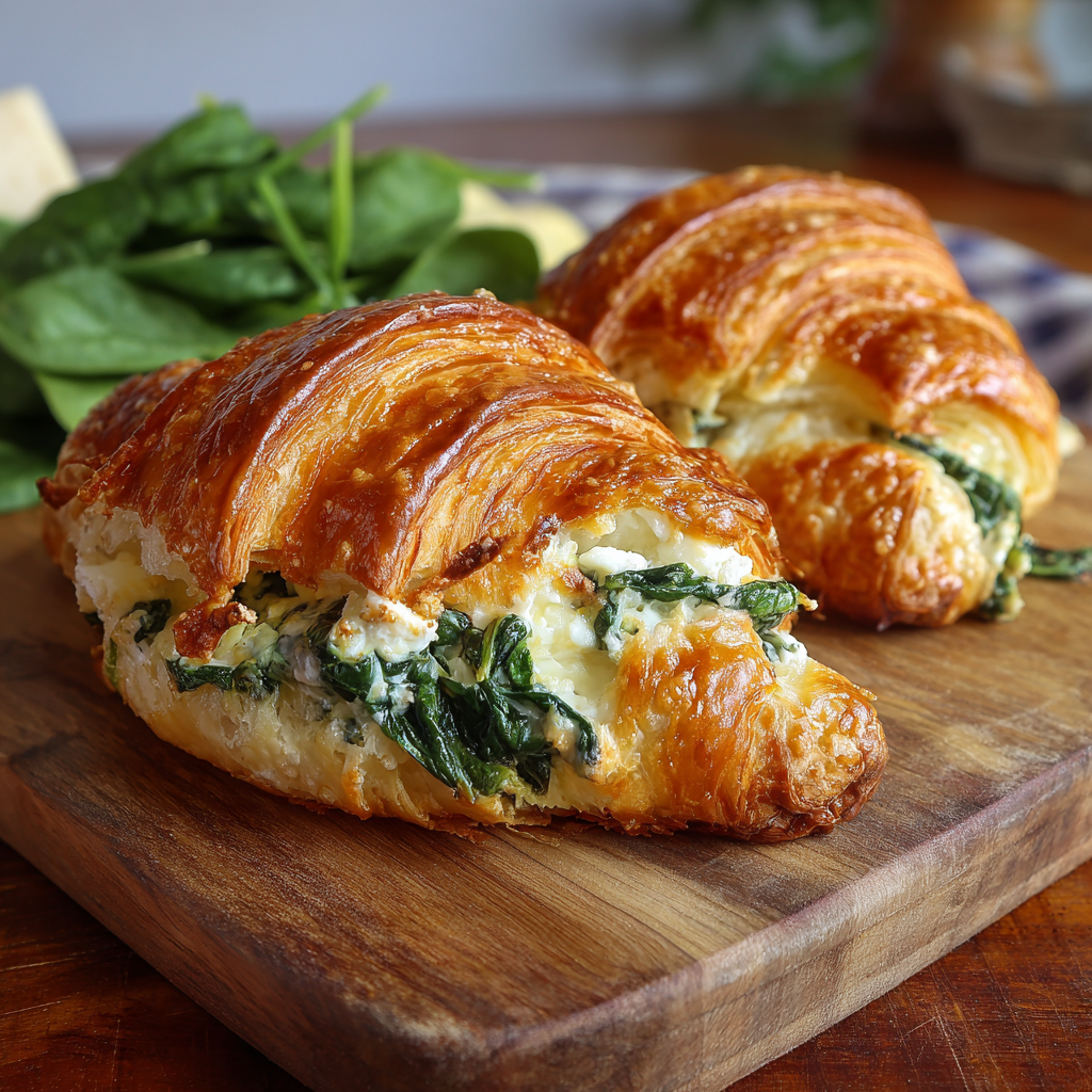 Cheesy Spinach & Feta Stuffed Croissants Recipe - Recipe Image