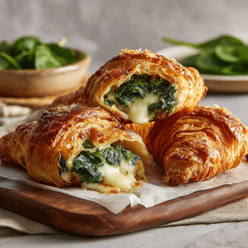 Cheesy Spinach Stuffed Croissants Recipe - Recipe Image