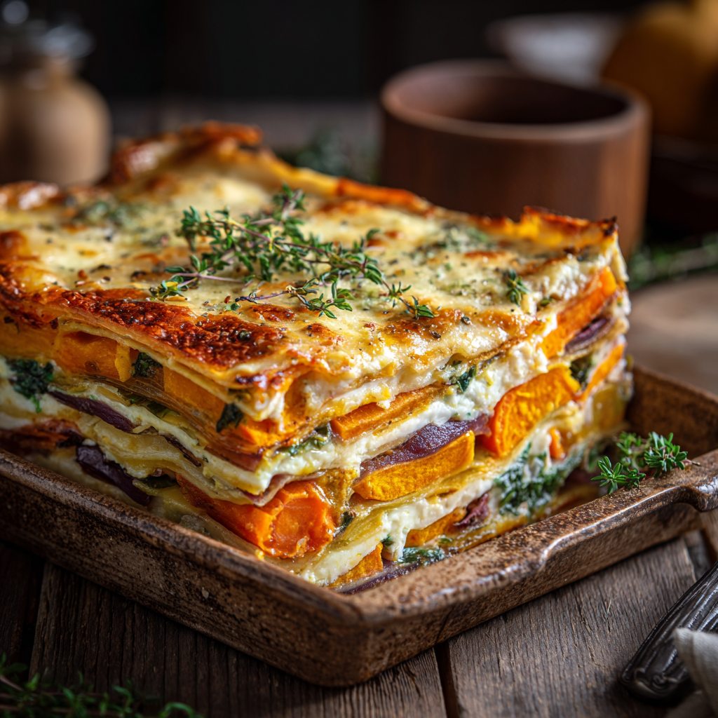 Layered Sweet Potato Butternut Squash Carrot Lasagna Recipe - Recipe Image