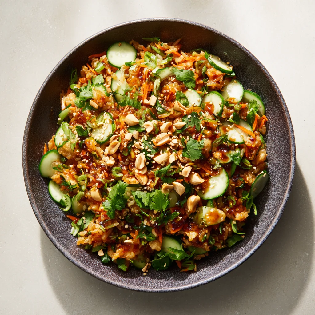 Quick Crispy Rice Salad with Peanut Sesame Dressing Recipe - Recipe Image