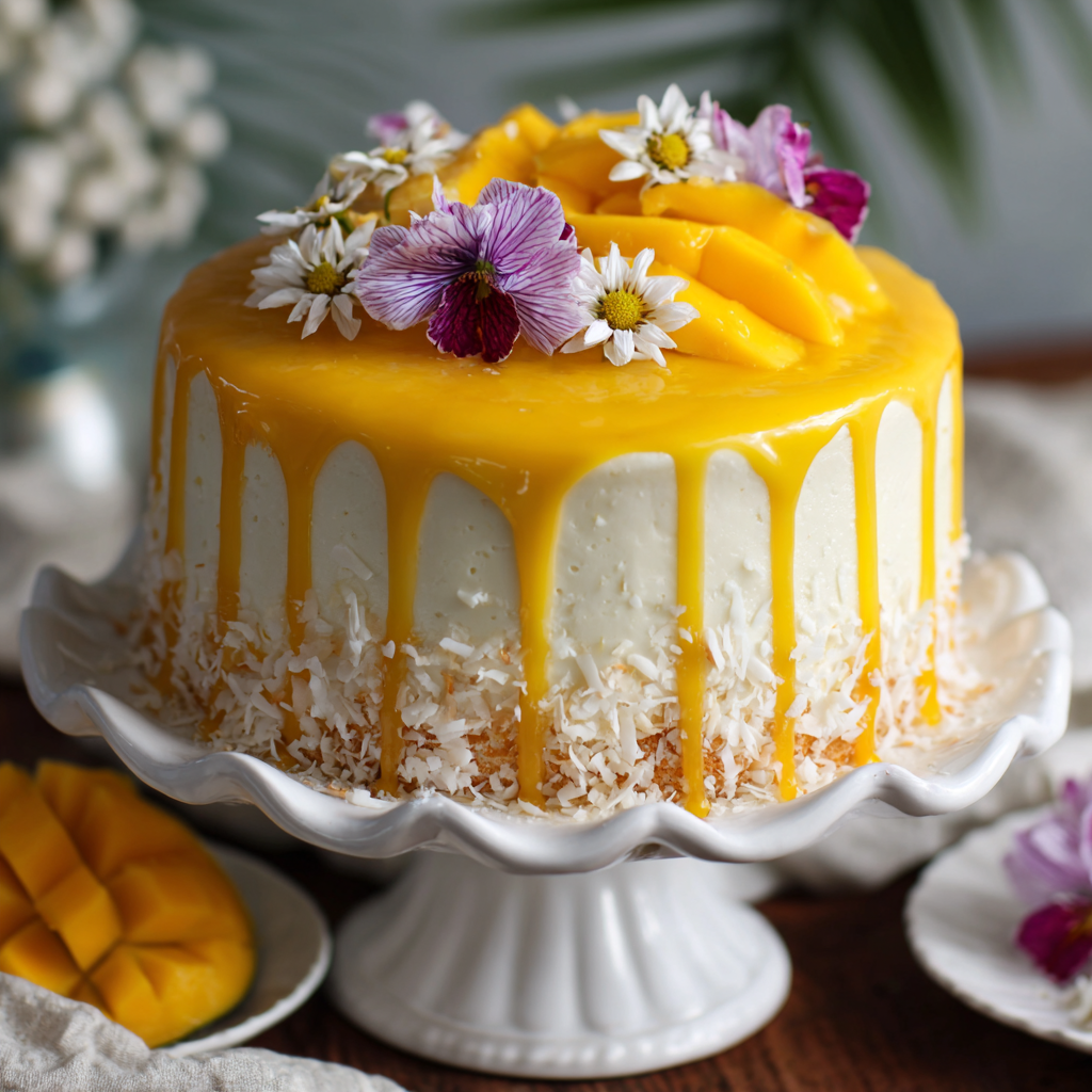 Tropical Mango Coconut Cake: A Sunshine Delight Recipe - Recipe Image