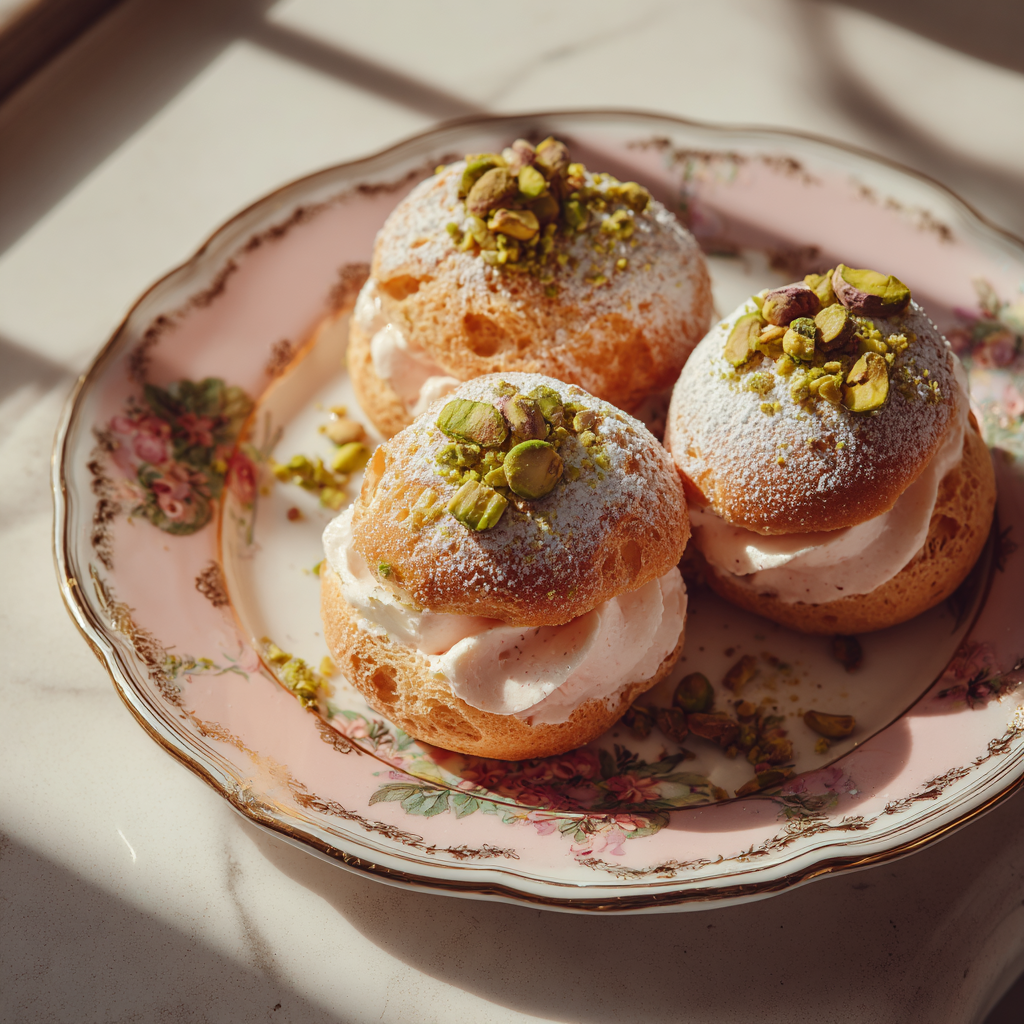 Rose Pistachio Cream Puffs Recipe - Recipe Image