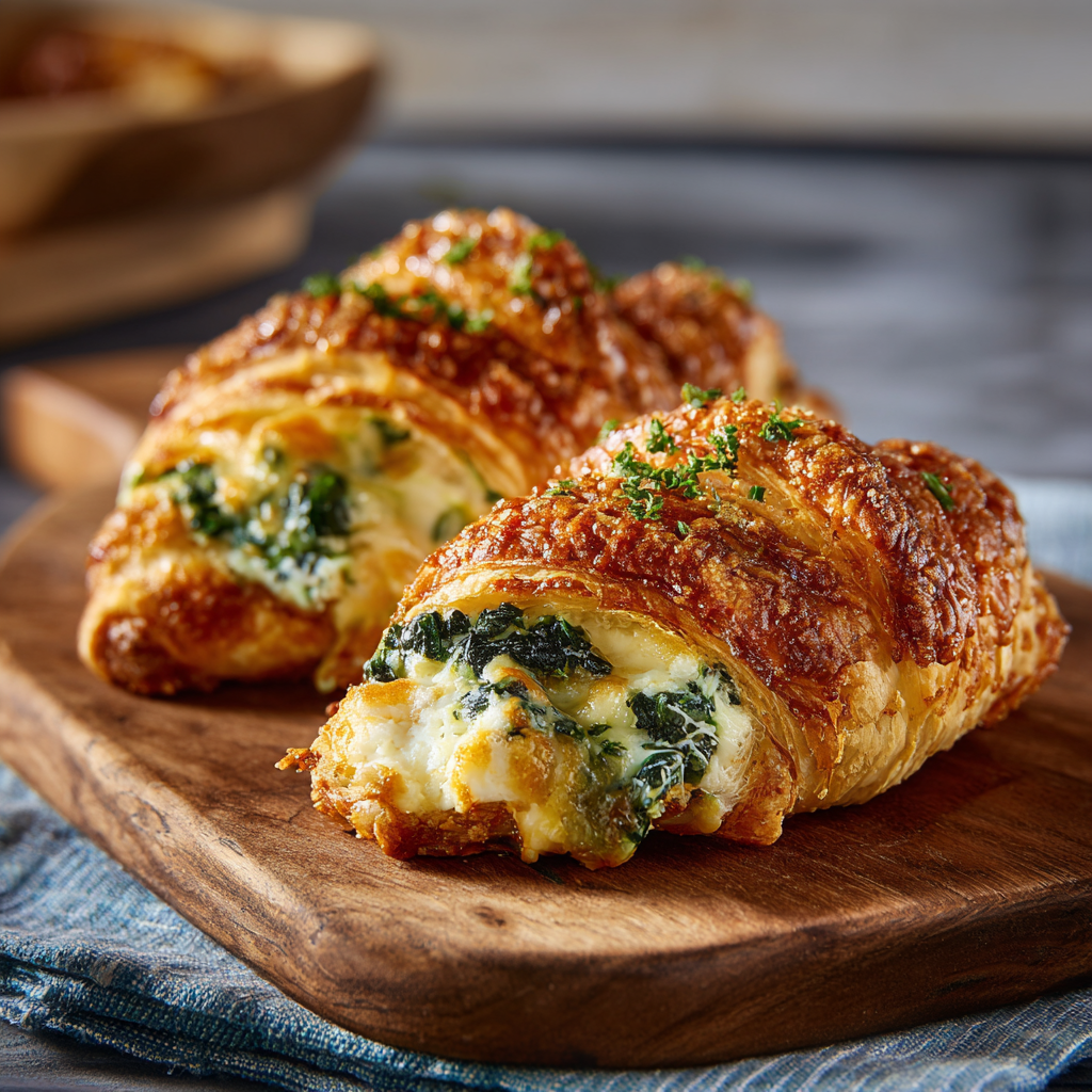 Cheesy Spinach & Feta Stuffed Croissants Recipe