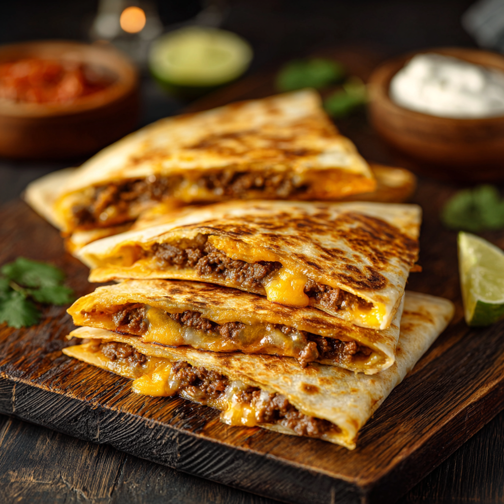 Crispy Beef & Cheese Quesadillas Recipe 3 Crispy Beef & Cheese Quesadillas Recipe - Recipe Image